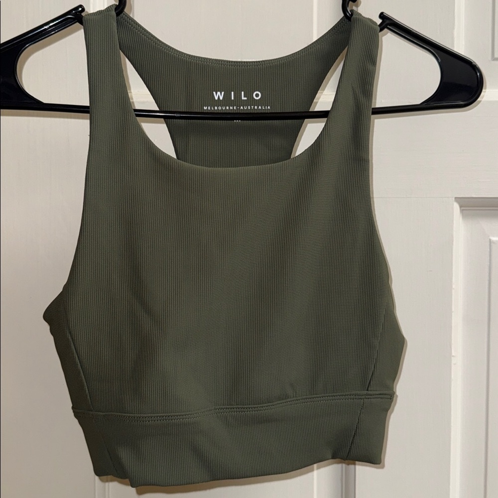 Wilo Base Ribbed Longline Sports Bra Medium M Khaki (Olive) - Picture 6 of 8